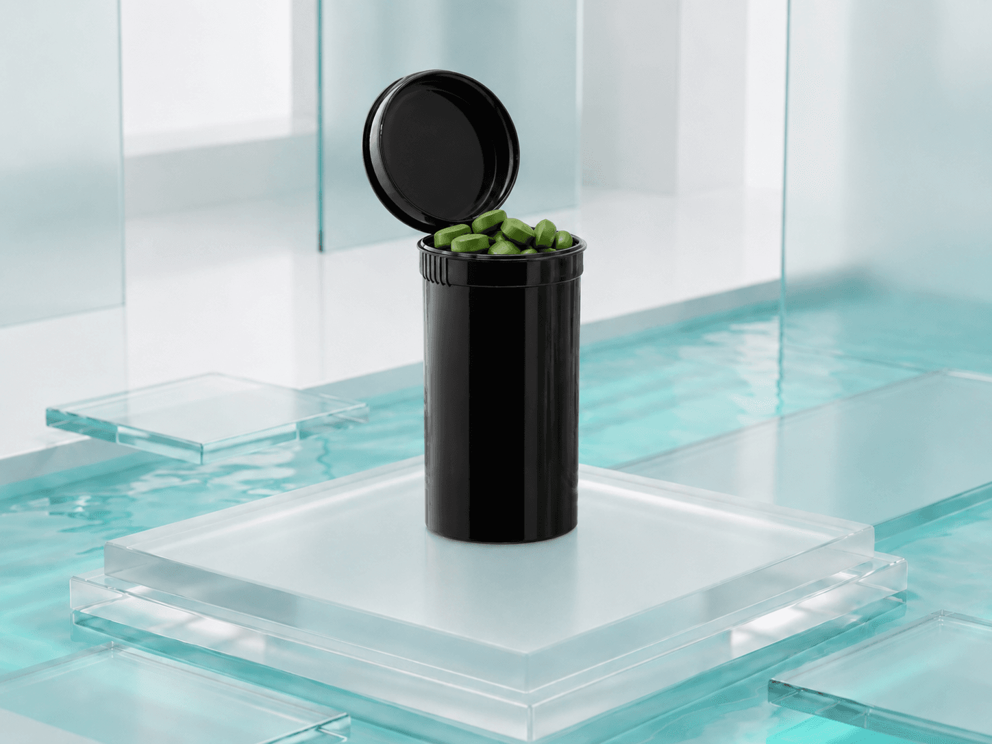 Black 30 DR Pop Top Vial, product view 1. SKU ML-PTB-30DR.